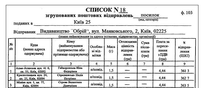 Почта россии образец ф 103 ф